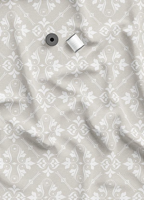 Tecido Veludo Suede Estampa Digital Arabesco Clássico Fundo Palha 1,40m de Largura
