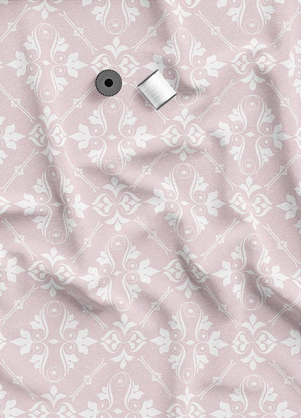 Tecido Veludo Suede Estampa Digital Arabesco Clássico Fundo Rosa 1,40m de Largura