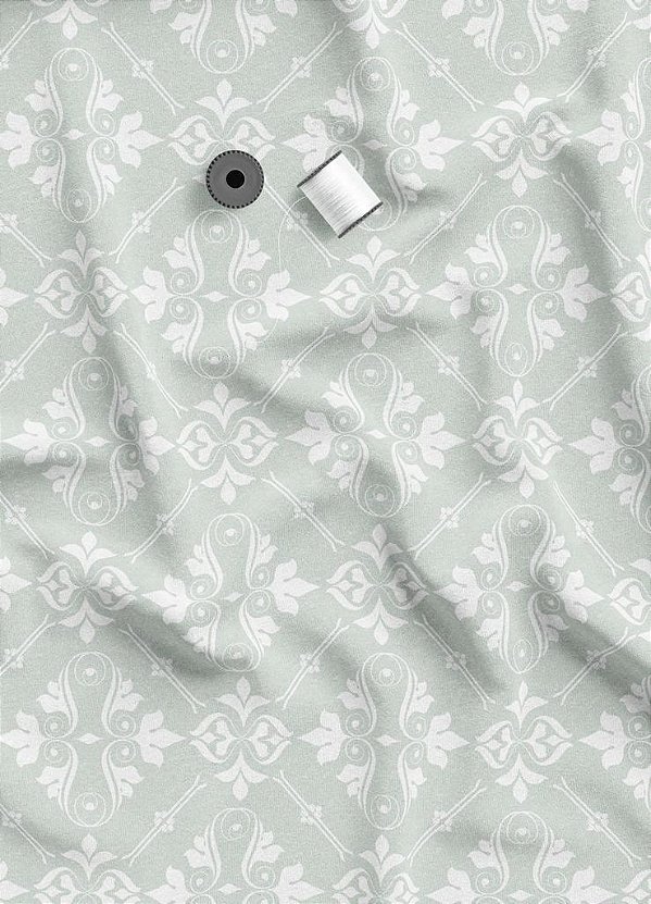 Tecido Veludo Suede Estampa Digital Arabesco Clássico Fundo Verde 1,40m de Largura