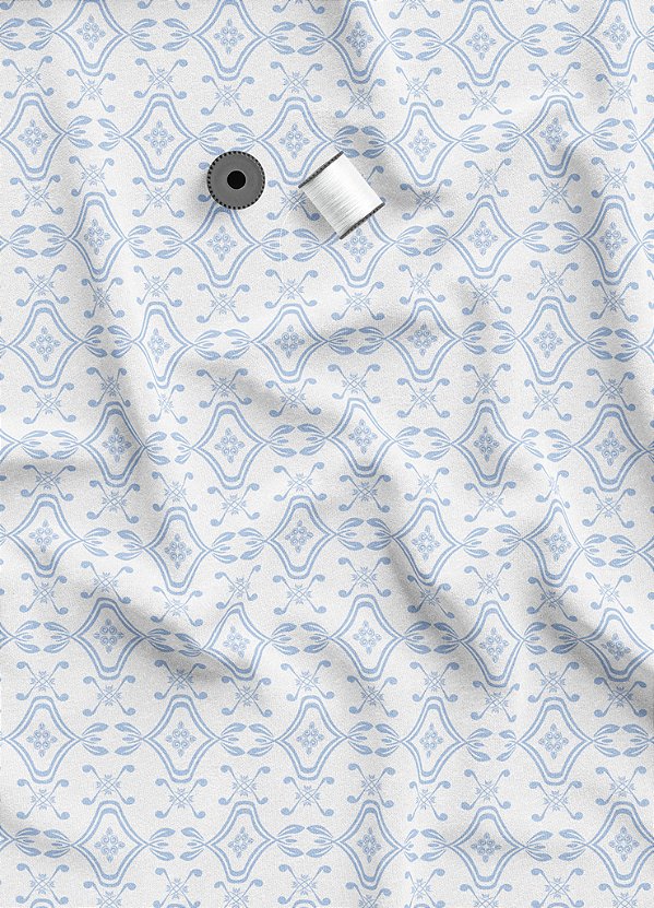 Tecido Veludo Suede Estampa Digital Arabesco com Ramos Azul e Branco 1,40m de Largura