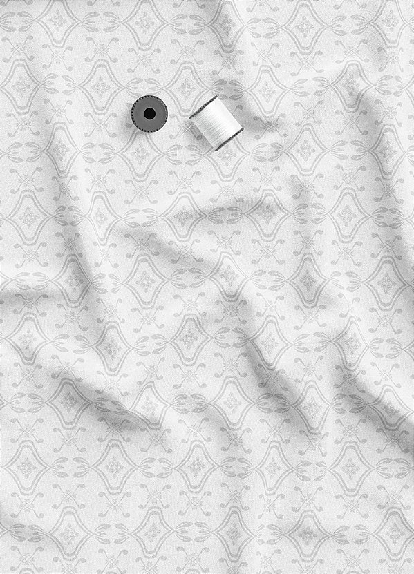 Tecido Veludo Suede Estampa Digital Arabesco com Ramos Cinza e Branco 1,40m de Largura