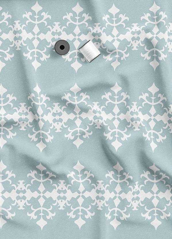 Tecido Veludo Suede Estampa Digital Arabesco Unidos Fundo Azul 1,40m de Largura