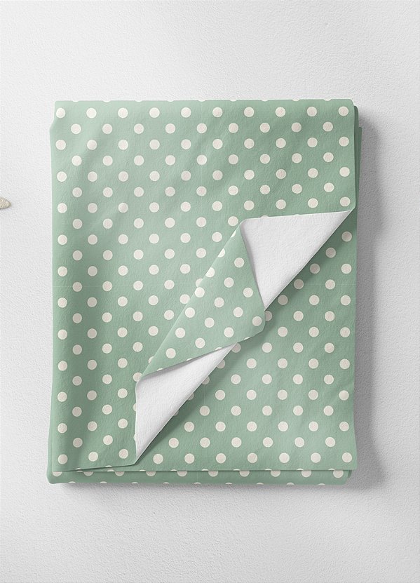 Tecido Veludo Suede Estampa Digital Bolinha Branca Fundo Verde 1,40m de Largura