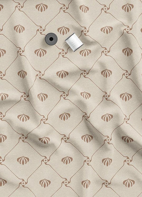 Tecido Veludo Suede Estampa Digital Conchas Marrom Fundo Palha 1,40m de Largura
