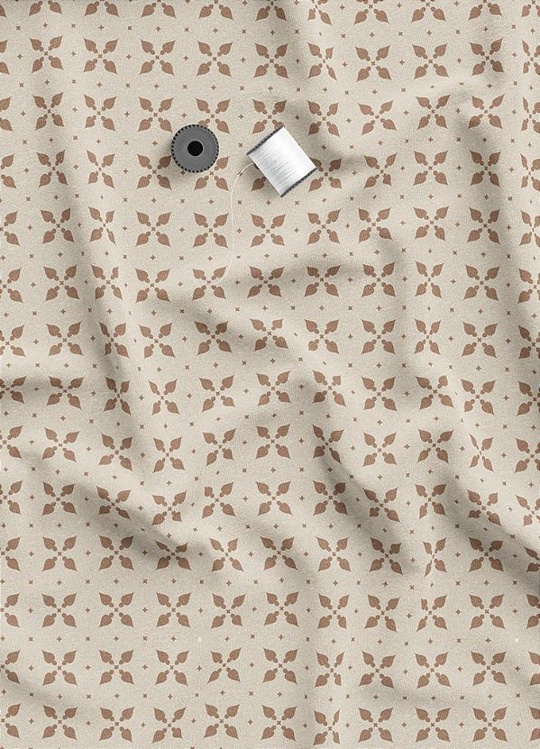 Tecido Veludo Suede Estampa Digital Folha Marrom Fundo Palha 1,40m de Largura