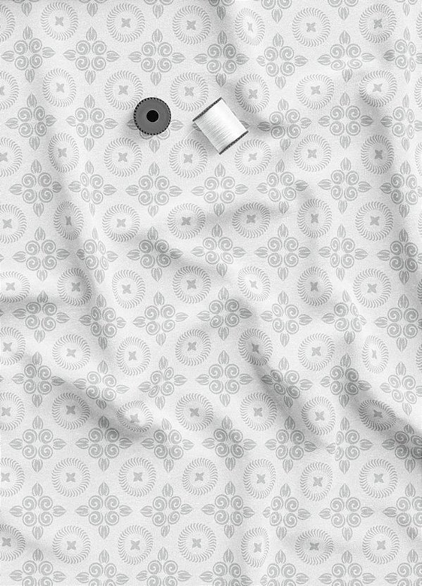Tecido Veludo Suede Estampa Digital Geometrico Cinza Fundo Branco 1,40m de Largura
