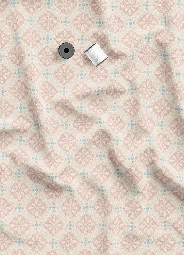 Tecido Veludo Suede Estampa Digital Geometrico Floral Rose e Azul 1,40m de Largura