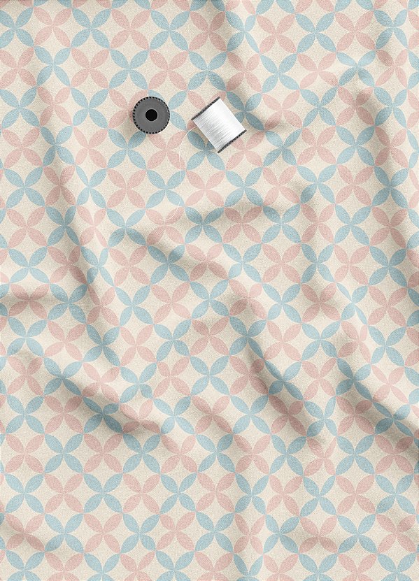Tecido Veludo Suede Estampa Digital Geometrico Trevo Azul e Rose 1,40m de Largura