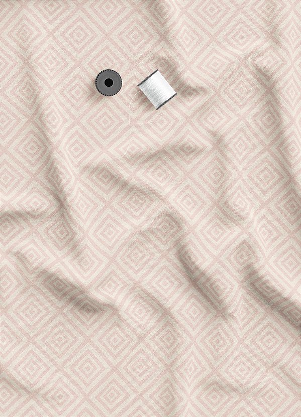 Tecido Veludo Suede Estampa Digital Losango Rose e Palha 1,40m de Largura