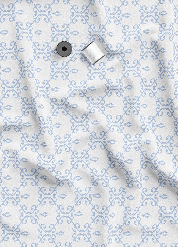 Tecido Veludo Suede Estampa Digital Mini Geometrico Azul e Branco 1,40m de Largura