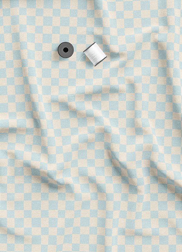 Tecido Veludo Suede Estampa Digital Quadriculado Azul e Palha 1,40m de Largura