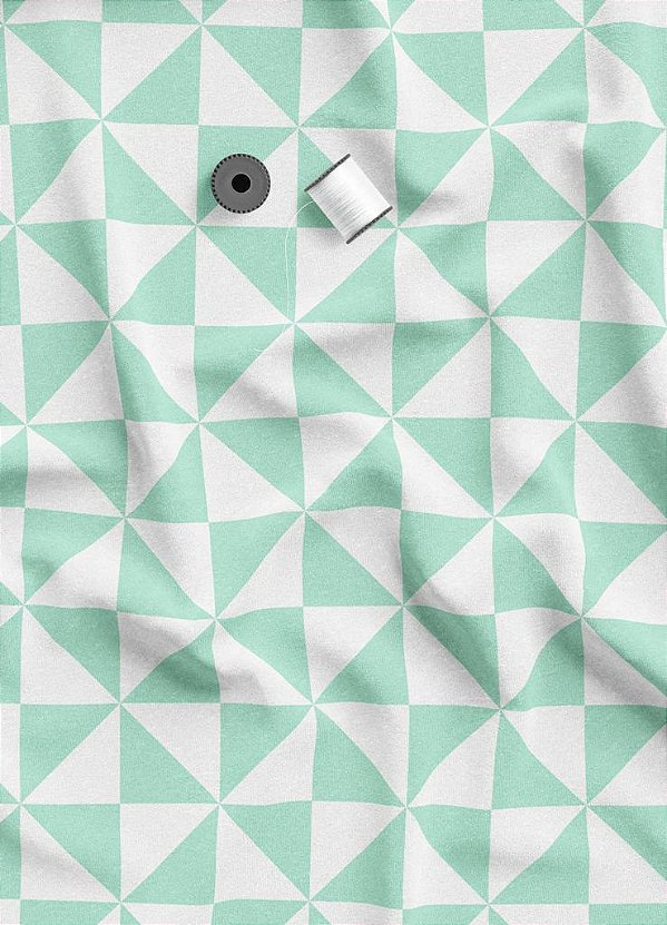 Tecido Veludo Suede Estampa Digital Triângulos Verde e Branco 1,40m de Largura