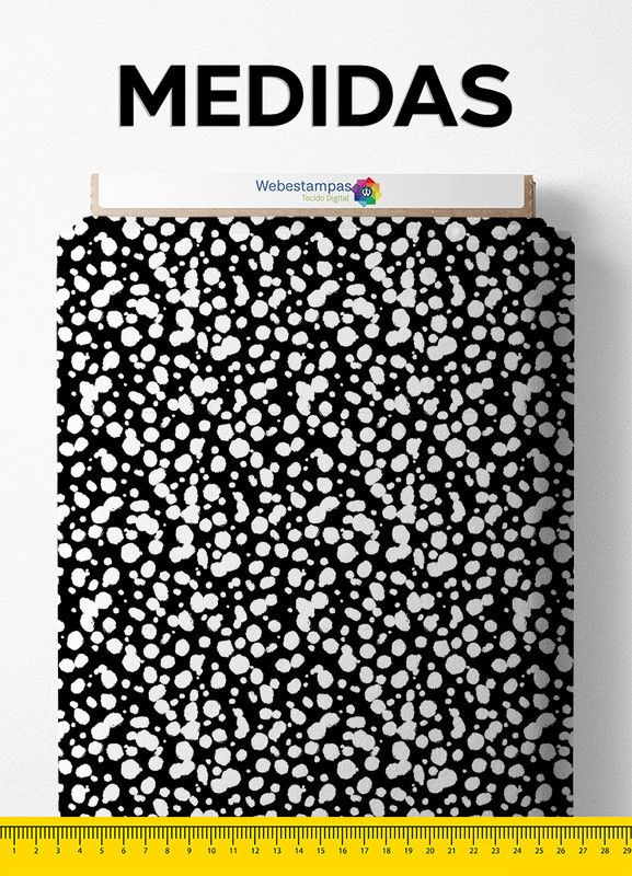 Tecido Veludo Suede Estampa Digital Onça Pintas Brancas Fundo Preto 1,40m de Largura