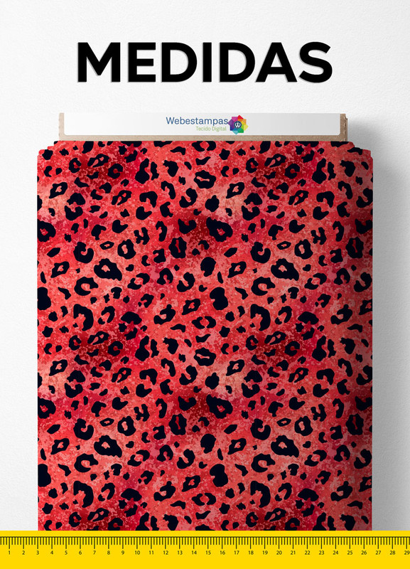 Tecido Veludo Suede Estampa Digital Onça Pintada Vermelho 1,40m de Largura