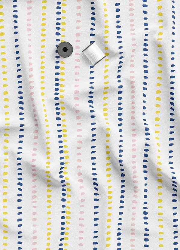 Tecido Tricoline Misto Estampa Digital Linhas Azul e Amarelo 1,50m de Largura