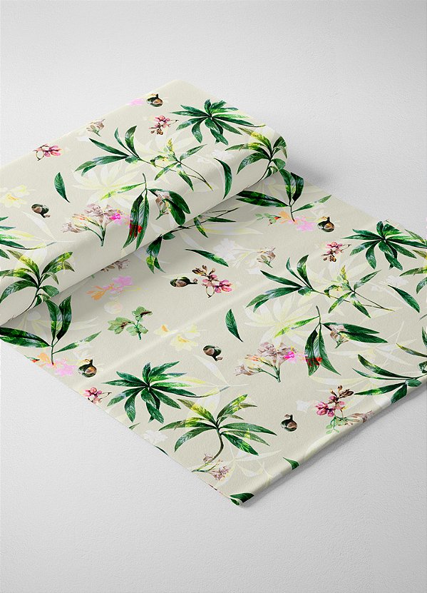 Tecido Micropercal Estampa Digital Folhagem e Flores 1,55m de Largura