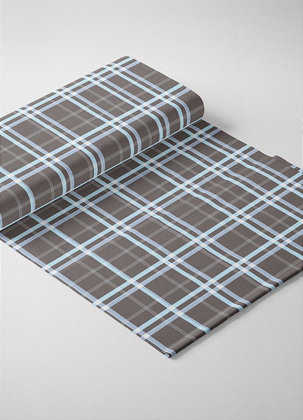 Tecido Micropercal Estampa Digital Xadrez Marrom e Azul 1,55 de Largura