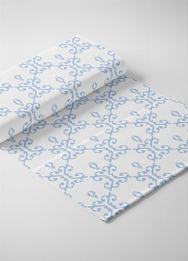 Tecido Oxford Estampa Digital Arabesco Azul Fundo Branco 1,55m de Largura