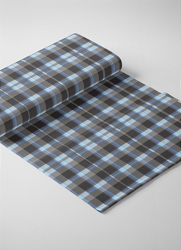 Tecido Oxford Estampa Digital Xadrez Azul e Marrom 1,55m de Largura