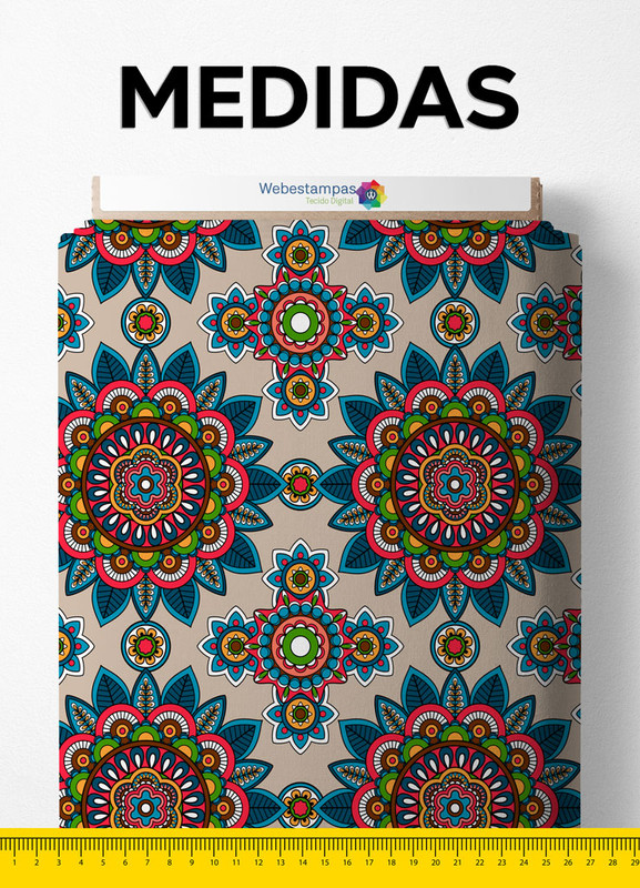 Tecido Veludo Suede Estampa Digital Mandala Colorida 1,40m de Largura