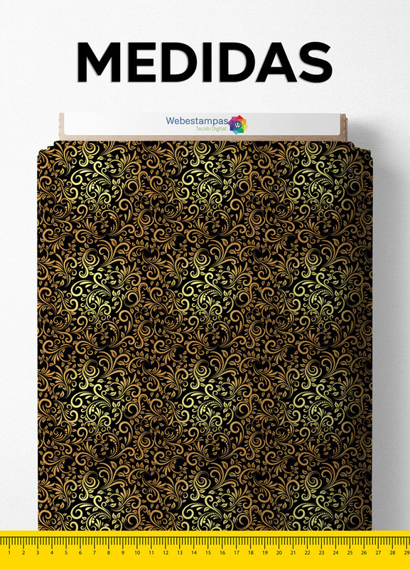 Tecido Helanca Estampa Digital Arabesco Dourado Degradê 1,55m de Largura
