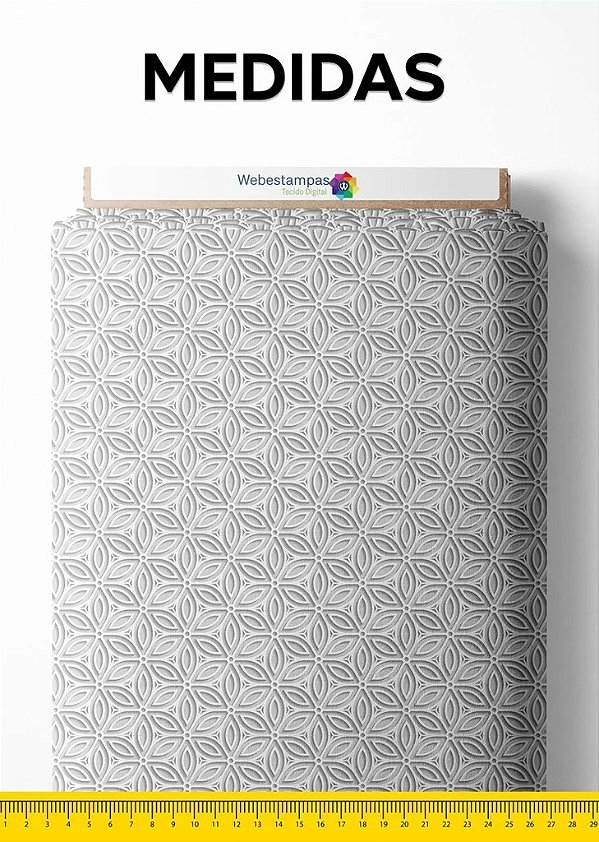 Tecido Micropercal Estampa Digital Arabesco Branco 3D 1,55m de Largura