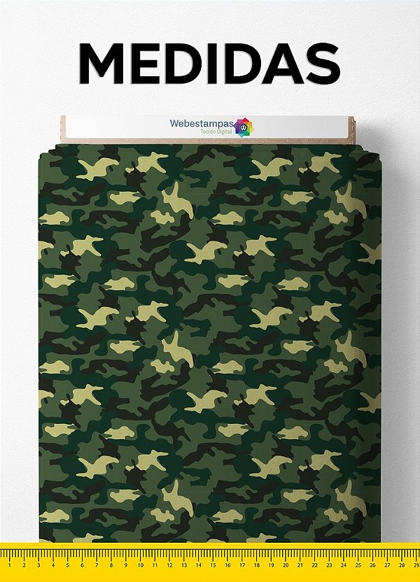 Tecido Micropercal Estampa Digital Camuflagem Verde, Bege e Preto 1,55m de Largura