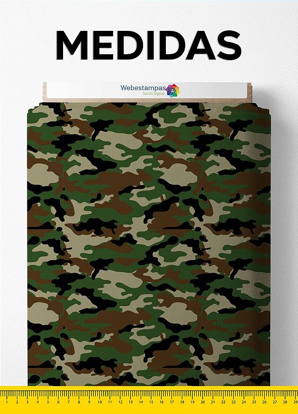 Tecido Micropercal Estampa Digital Camuflagem Verde, Marrom e Preto 1,55m de Largura