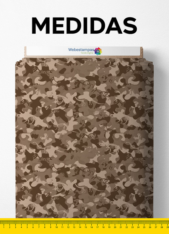 Tecido Micropercal Estampa Digital Camuflagem Marrom e Dinos 1,55m de Largura