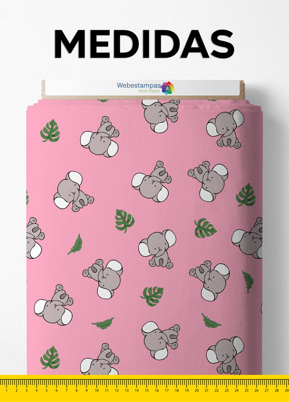 Tecido Micropercal Estampa Digital Elefantinho Fundo Rosa 1,55m de Largura