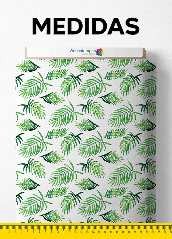 Tecido Micropercal Estampa Digital Folhas Fundo Branco 1,55m de Largura