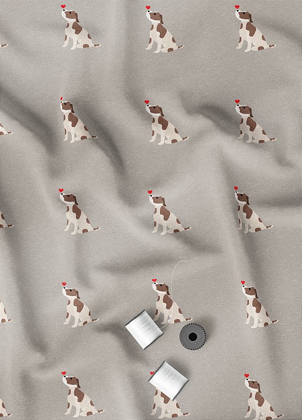 Tecido Micropercal Estampa Digital Love Dog 1,55m de Largura
