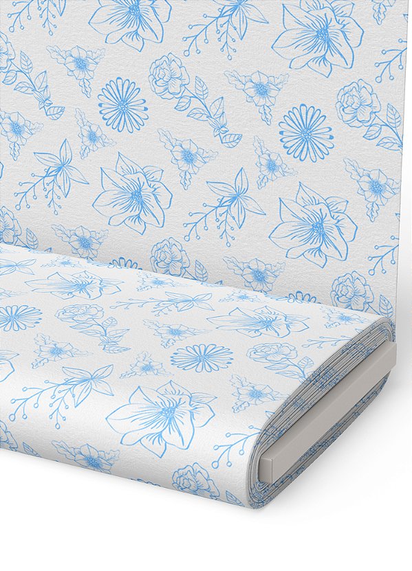 Tecido Micropercal Estampa Digital Floral Azul e Branco 1,55m de Largura