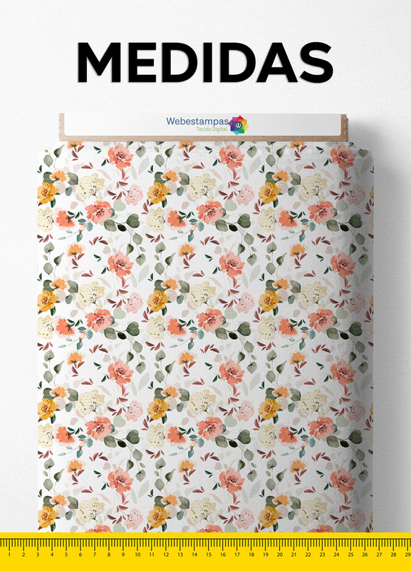 Tecido Micropercal Estampa Digital Rosas Amarelo e Rosa Fundo Branco 1,55m de Largura