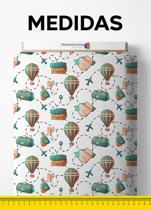 Tecido Micropercal Estampa Digital Viajando de Balão 1,55m de Largura