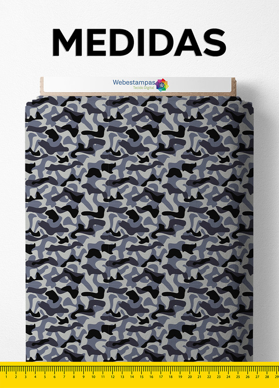 Tecido Micropercal Estampa Digital Camuflado Cinza e Preto 1,55m de Largura