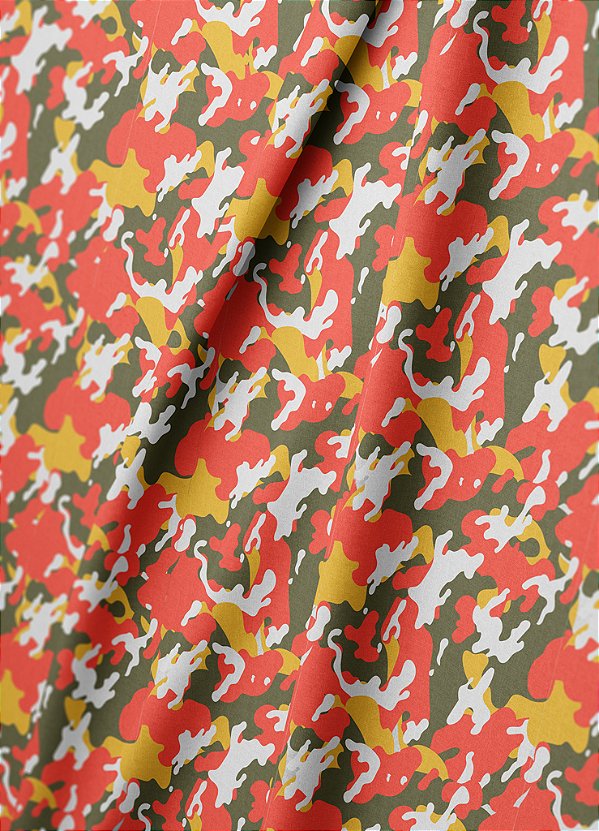 Tecido Micropercal Estampa Digital Camuflado Vermelho 1,55m de Largura