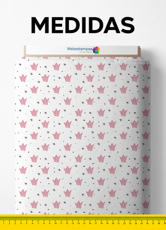 Tecido Micropercal Estampa Digital Coroa Rosa Fundo Branco 1,55m de Largura