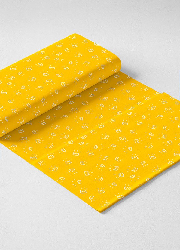 Tecido Micropercal Estampa Digital Mini Coroa Fundo Amarelo 1,55m de Largura
