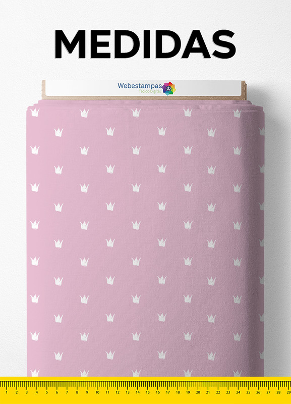 Tecido Micropercal Estampa Digital Mini Coroa Fundo Rosa 1,55m de Largura