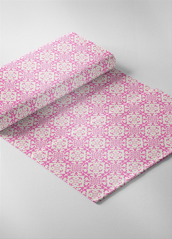 Tecido Micropercal Estampa Digital Arabesco Rosa Quadros 1,55m de Largura