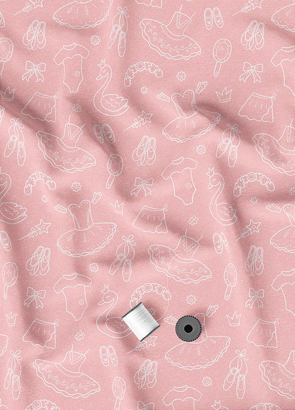 Tecido Micropercal Estampa Digital Balé do Cisne Fundo Rosa 1,55m de Largura