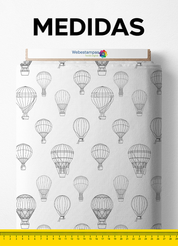 Tecido Micropercal Estampa Digital Balão Cinza 1,55m de Largura