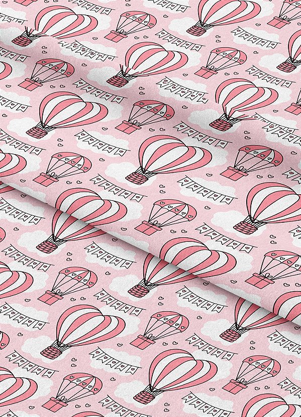 Tecido Micropercal Estampa Digital Balão Coração 1,55m de Largura