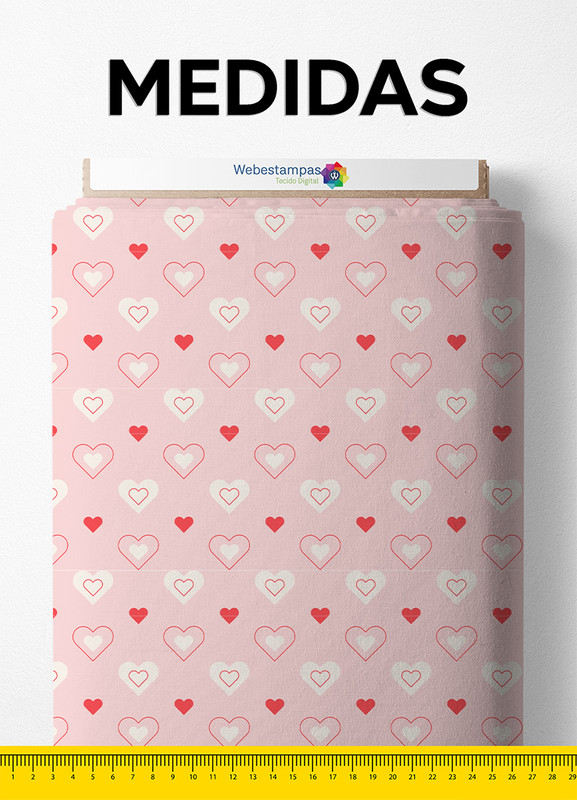 Tecido Micropercal Estampa Digital Coração Love Rosa 1,55m de Largura