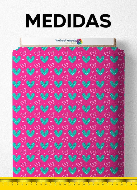 Tecido Micropercal Estampa Digital Corações Fundo Pink 1,55m de Largura