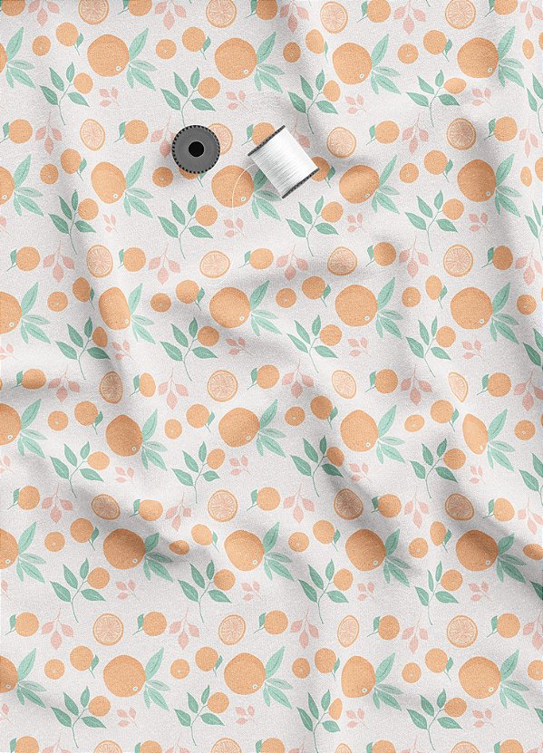 Tecido Micropercal Estampa Digital Laranja Fundo Branco 1,55m de Largura