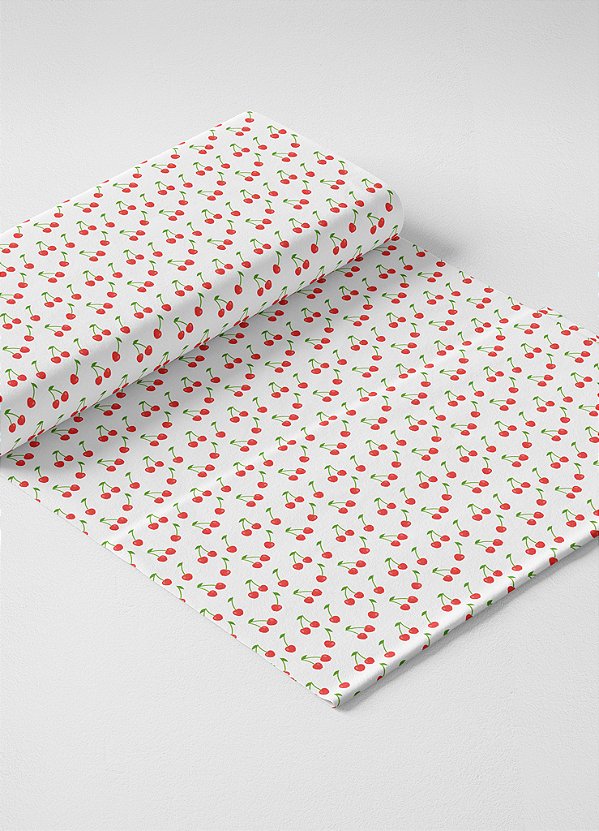 Tecido Micropercal Estampa Digital Mini Cereja Fundo Branco 1,55m de Largura