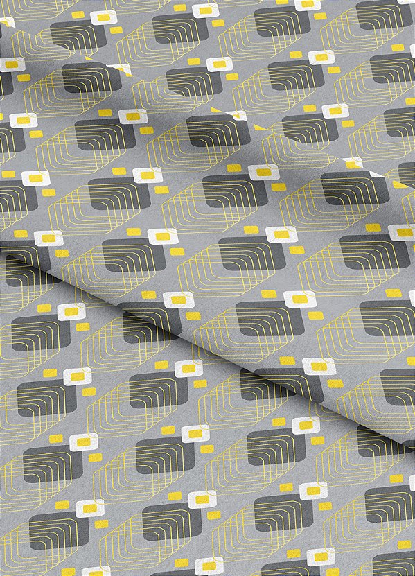 Tecido Micropercal Estampa Digital Arcos Amarelos Fundo Cinza 1,55m de Largura