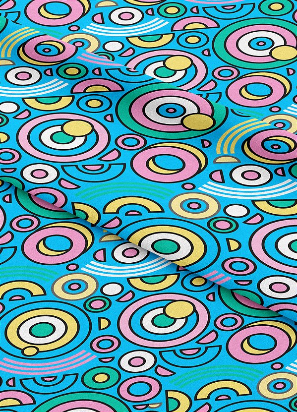 Tecido Micropercal Estampa Digital Círculos Coloridos Fundo Azul 1,55m de Largura